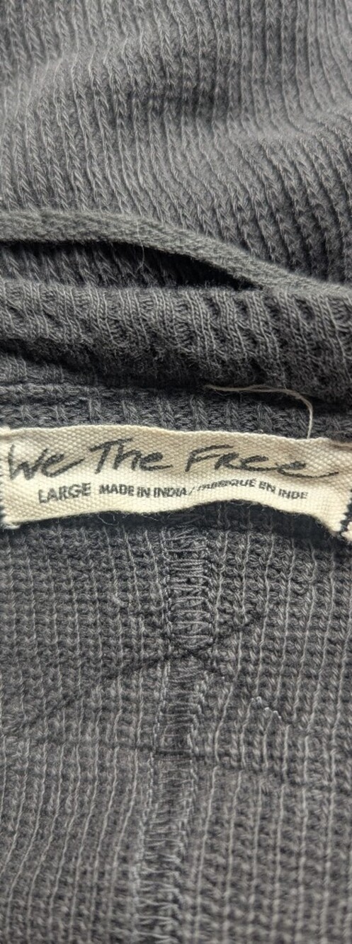 Free People We The Free Gray Distressed V‑Neck Thermal Off Shoulder Sweatshirt L - Picture 7 of 7